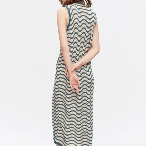 NWT Kotn Sabah Open Knit Striped Button Down Cotton Collared Dress - Picture 3 of 7